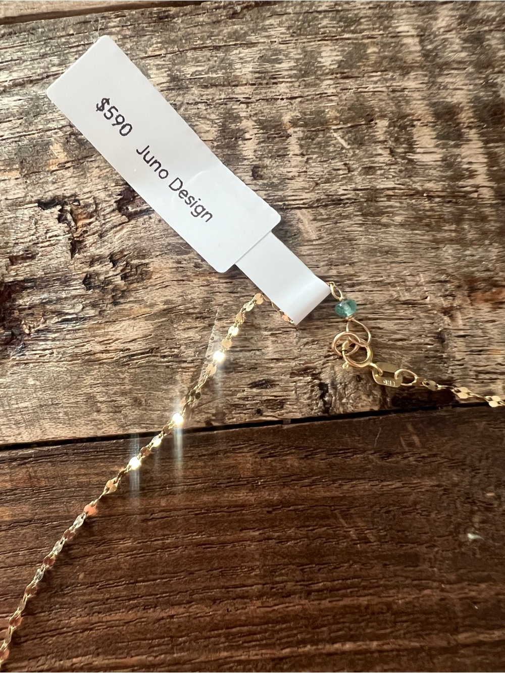 14K Gold Necklace with Small Green Emerald Gemstone Drops - Picture 5 of 5
